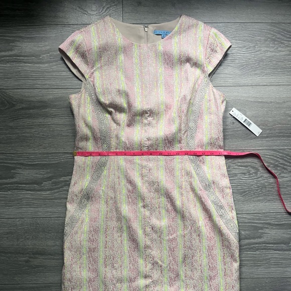 NEW Antonio Melani Pink Yellow Tweed Cap Sleeve Fitted Career Dress Size 12 Work - Picture 4 of 10